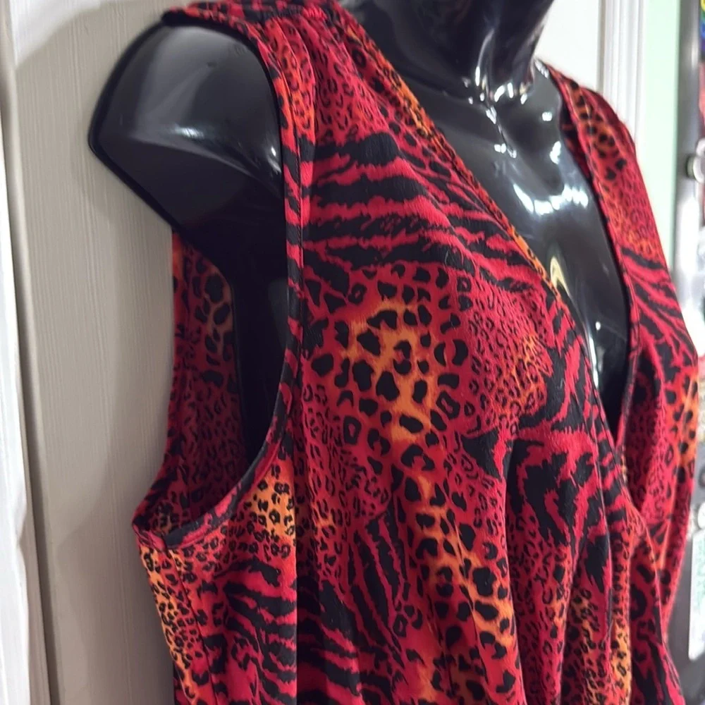 Lane Bryant Red Animal Print Leopard Faux Wrap Hi Lo Dress Midi Dress Size 16